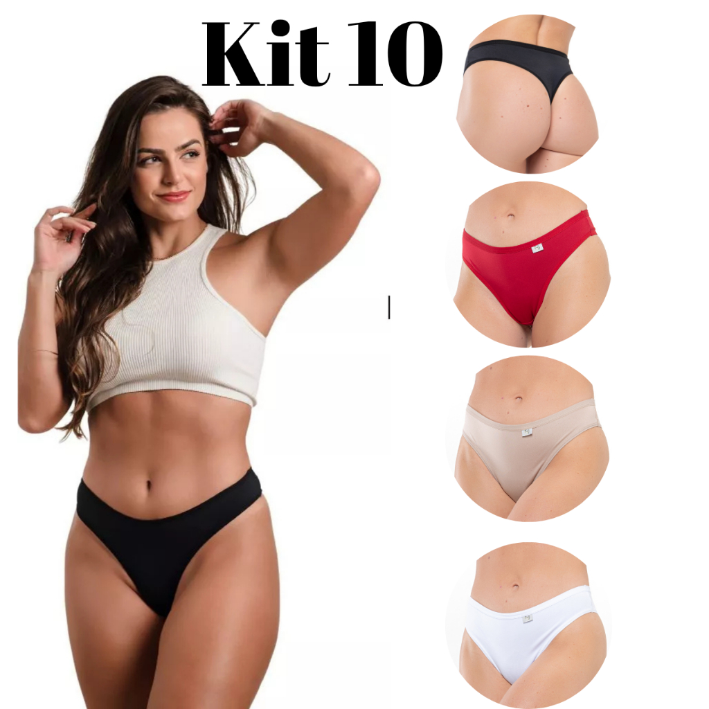 Kit 10 Calcinhas Fio Dental Feminina Lisa Conforto Dia a Dia