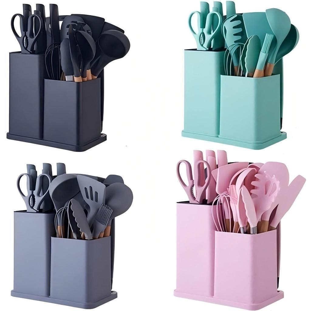 Kit 19 Peças  Jogo de Utensílios de Cozinhaa em Silicone Completo Antiaderente e Resistente A-001