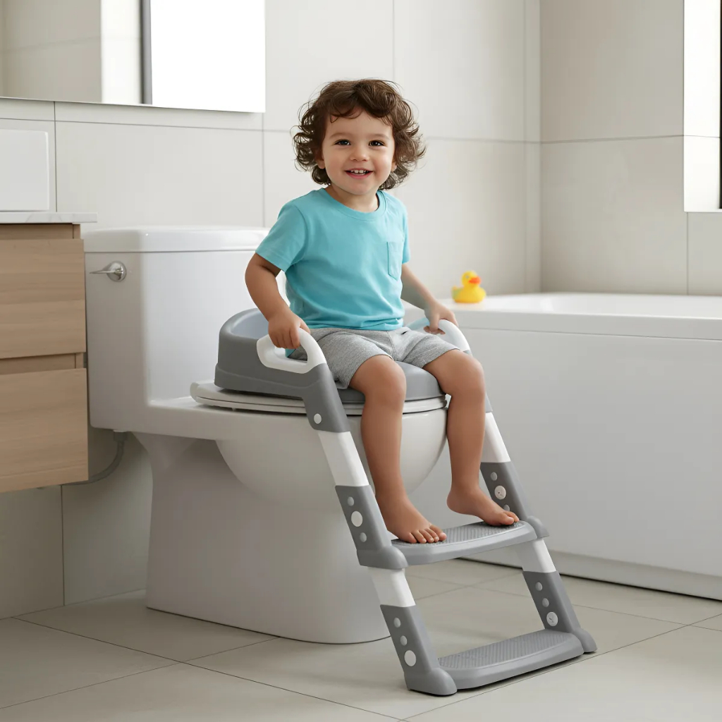 Assento Redutor Infantil C/ Escada Vaso Sanitário Troninho Bebê Almofadado Desfralde Antiderrapante