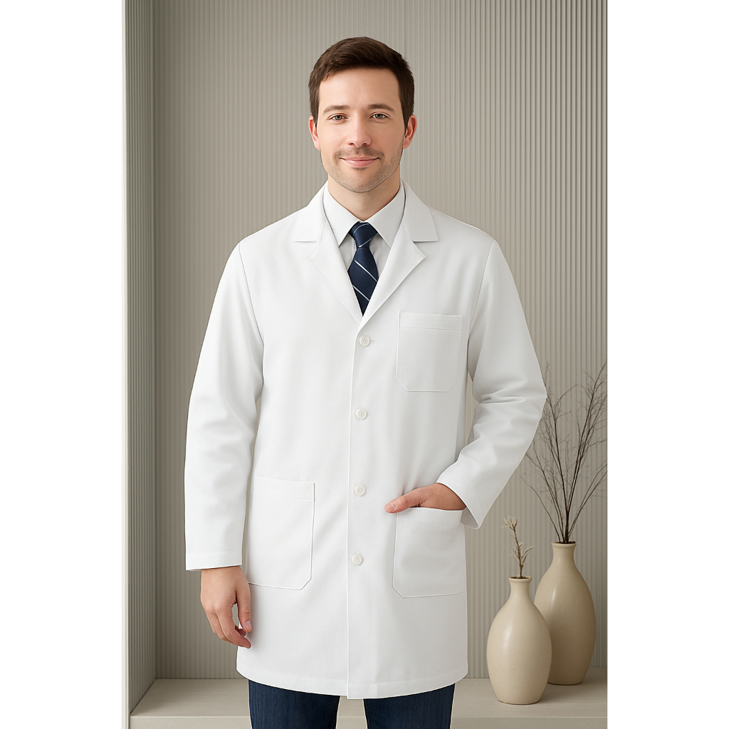 Jaleco Masculino em Gabardine 100% poliester branco com Manga Longa Profissional Medico dentista laboratorio estudante em Oferta na Shopee