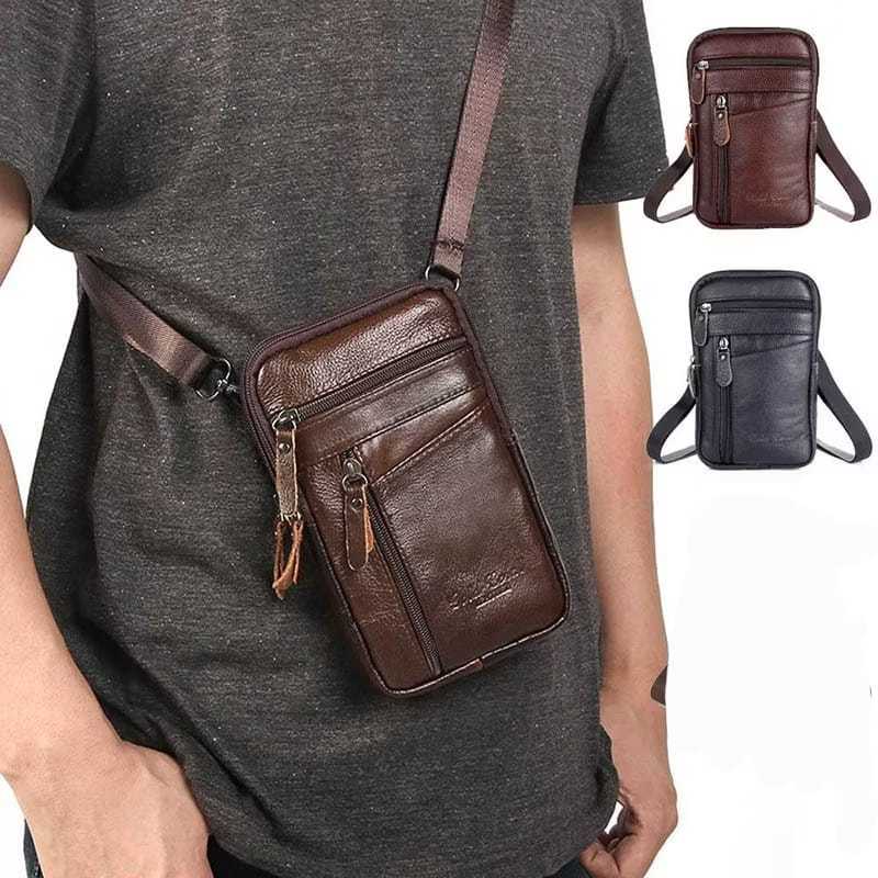 Mini Bolsa De Ombro Multifuncional Masculina De Couro-Capa De Telefone Crossbody E Peito em Oferta na Shopee