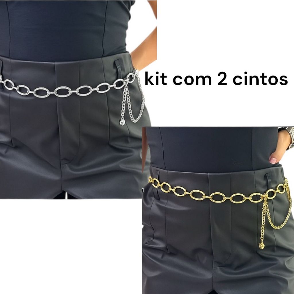 kit 2 cintos corrente oval argola feminino premium versátil elegante tendencia moda feminina oca em Oferta na Shopee