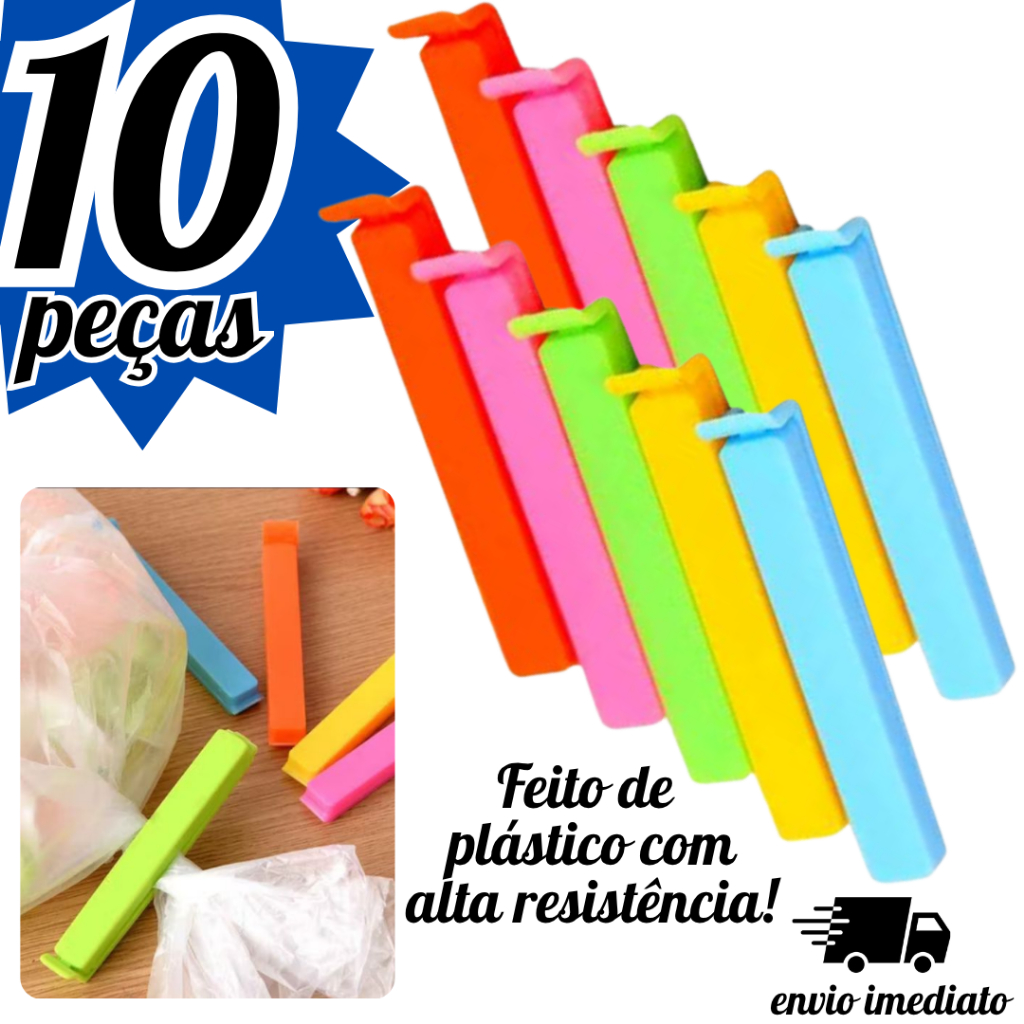 Prendedor Lacre para Embalagens Multiuso Plástico Coloridos Cozinha Casa Restaurante
