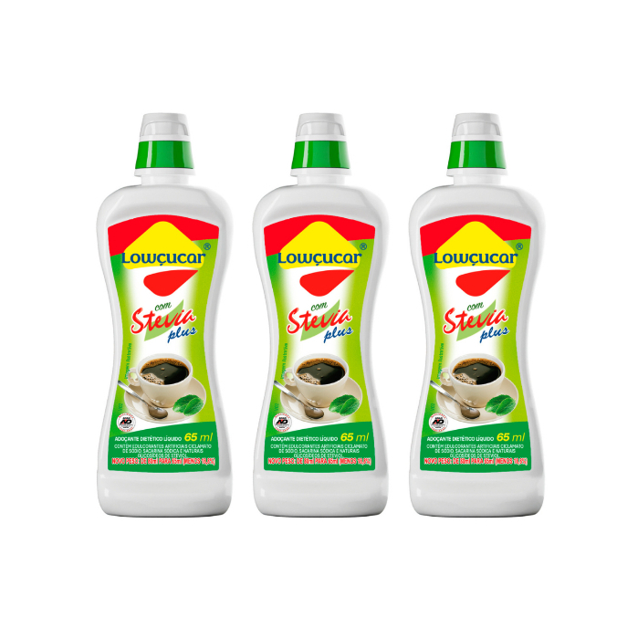 3 Adoçante Lowçucar Plus Com Stevia Liquido 65ml
