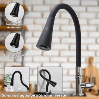 Torneira Semi Curvada FlexíVel Da Cozinha, Bancada Preta, Pia Vertical Grande, Cone Duplo Do Bocal em Oferta na Shopee