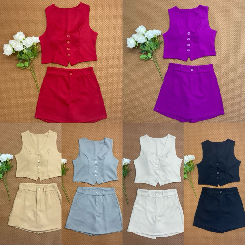 Conjunto 50388# Feminino Alfaiataria Luxo - Colete e Short Elegante