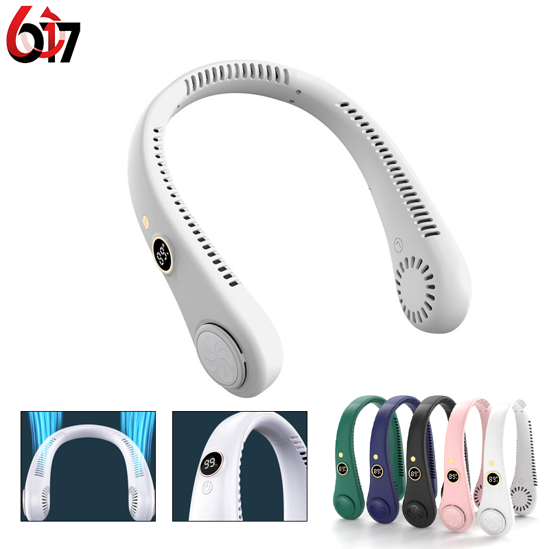 Ventilador de pescoço sem pás USB 5 velocidades silencioso display LED bateria de longa duração – F8