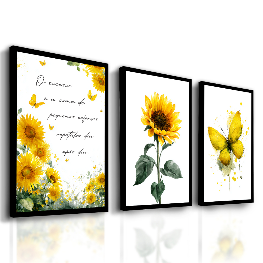 Quadros Decorativos Girassol Borboletas Motivacional Sucesso Delicado Sala Cozinha Quarto Hall de Entrada em Oferta na Shopee