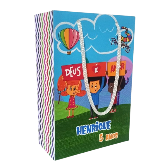 Sacolinha Personalizada Três Palavrinhas Menino 18x12x6 cm - Lembrancinha para Festa Bolsinha Personalizada