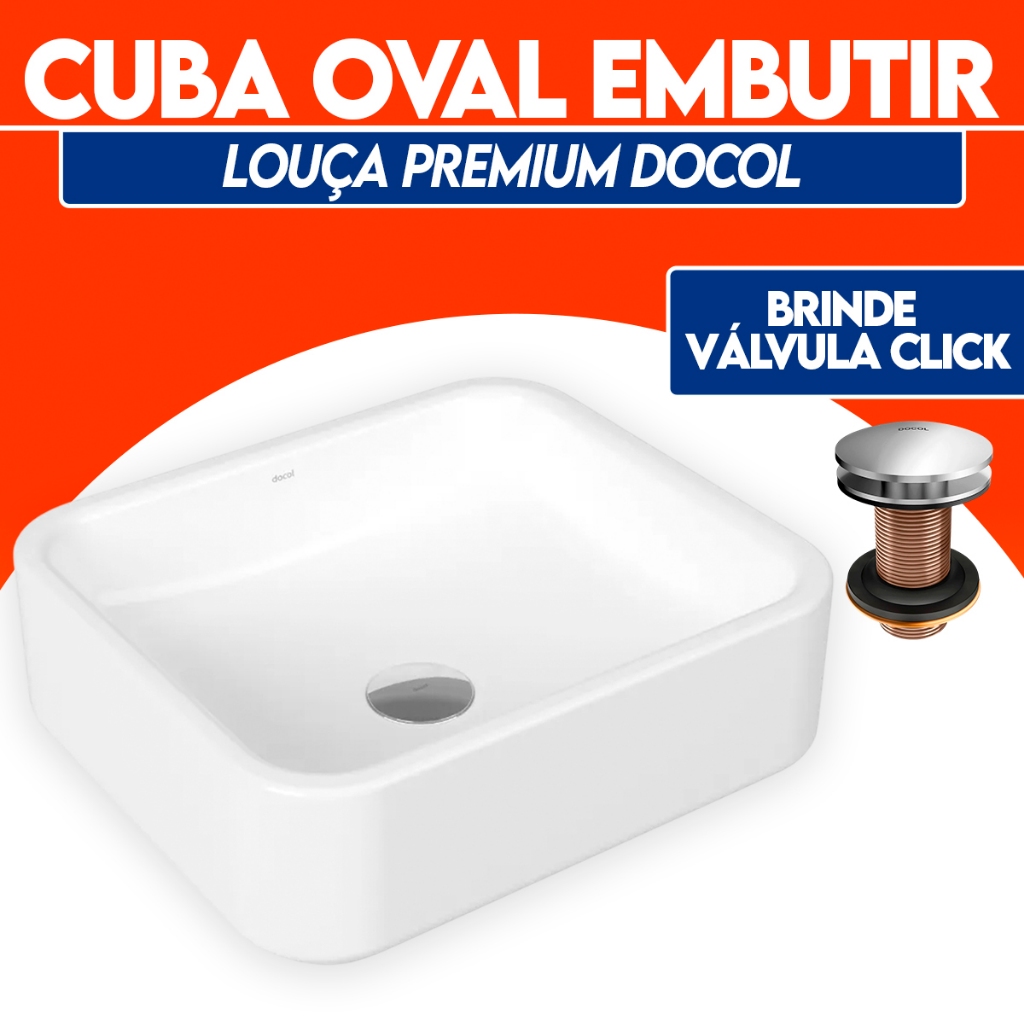 Cuba Pia Para Banheiro Retangular De Sobrepor 40x12,8x35cm Docol + Vavula de Click