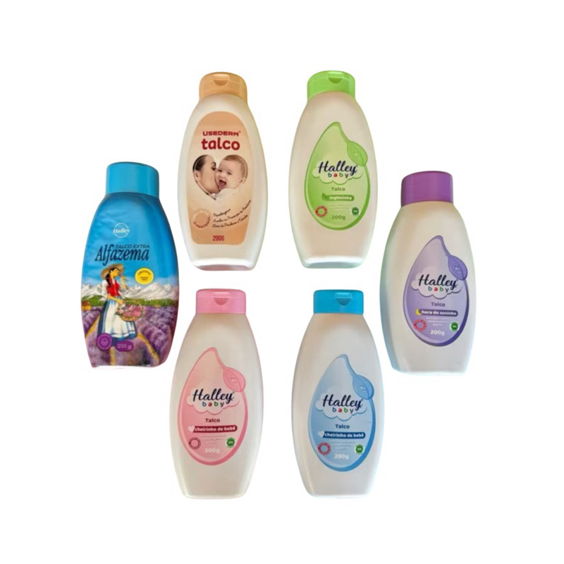 6 Talcos Usederm, Hora do Soninho. Alfazema, Inglesinha Camomila Lavanda e Cheirinho Bebê Azul e Rosa Halley Baby 200g U