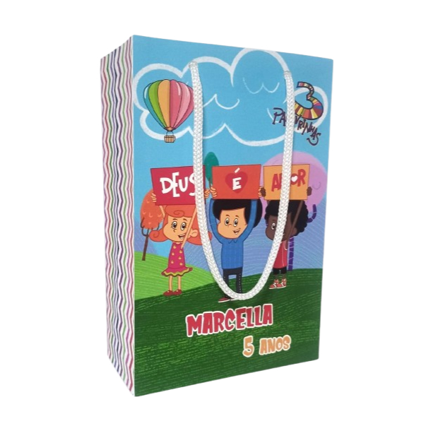 Sacolinha Personalizada Três Palavrinhas Menina 18x12x6 cm - Lembrancinha para Festa Bolsinha Personalizada