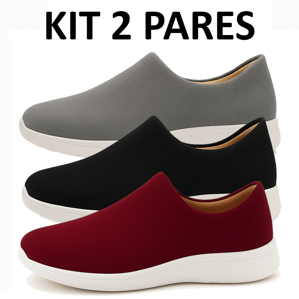 Kit Tênis Meia Feminino Slip On Calce Fácil Leve Confortável Ortopédico Para Caminhada e Academia