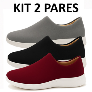 Kit Tênis Meia Feminino Slip On Calce Fácil Leve Confortável Ortopédico Para Caminhada e Academia