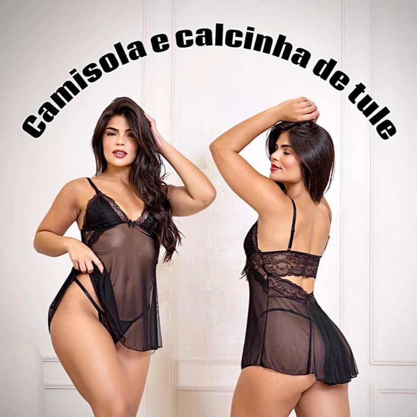 Camisola sexy de tule com renda sem bojo costa nua sensual pijama roupa de dormi costas abertas lingerie sexy — imagem 1