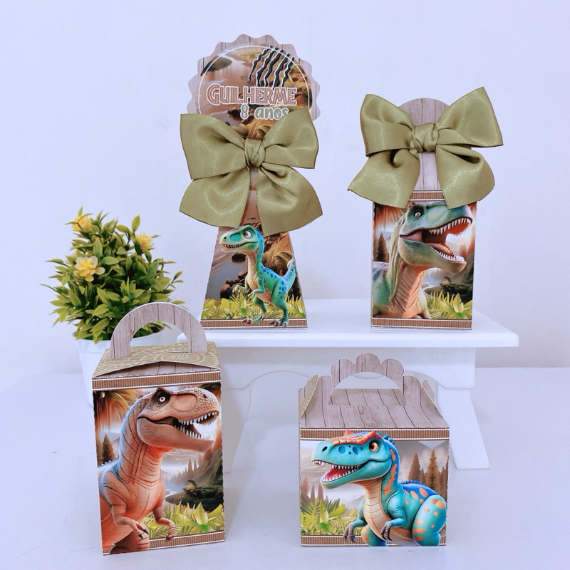 Kit Festa Dinossauros Jurassic Caixinhas Personalizadas Lembrancinhas Infantil menino com Laço