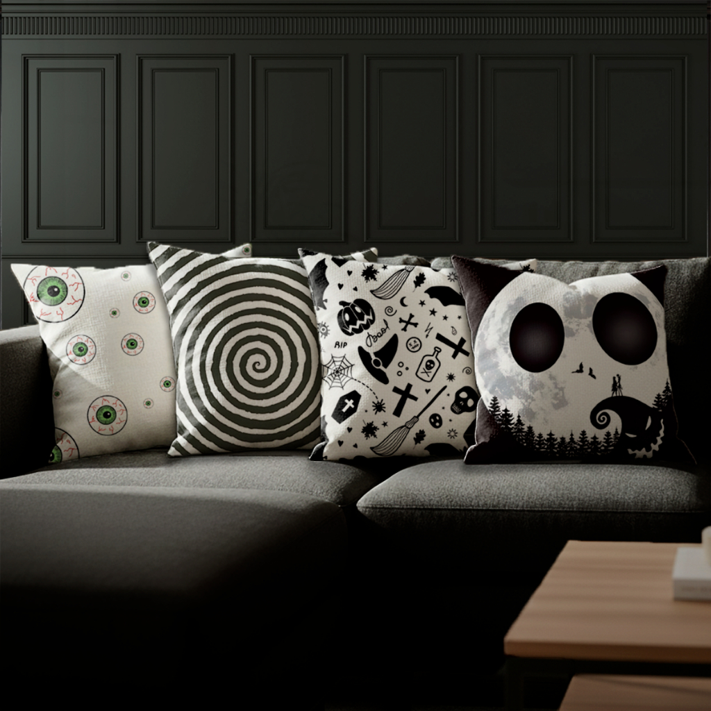 Kit Com 04 Capas Para Almofadas Halloween Preto e Branco Oxford Quarto Sala Estampas Bibi Painéis em Oferta na Shopee