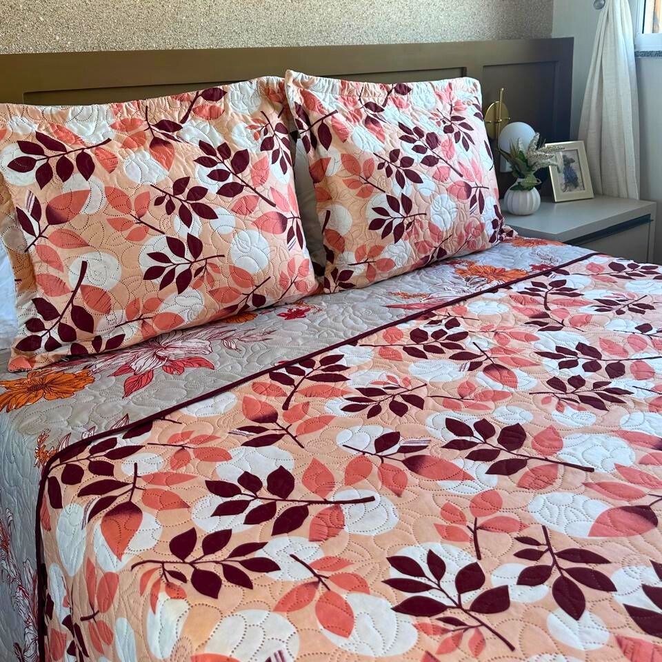 Kit Colcha Cobre Leito Bouti Casal Dupla Face com Viés