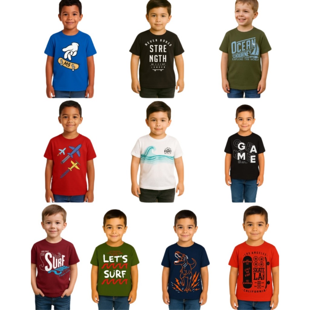 Kit 5 Camisetas Manga Curta Estampado Desenhos Infantil Menino Kids Sortidos Verão Masculino Básico