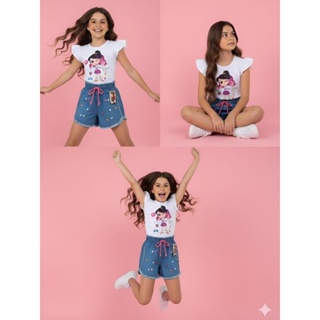 Conjunto Infantil Feminino Luluca | Jeans | Blogueirinha | Roupa Menina | Verão | Look Pandinha | Luxo. em Oferta na Shopee