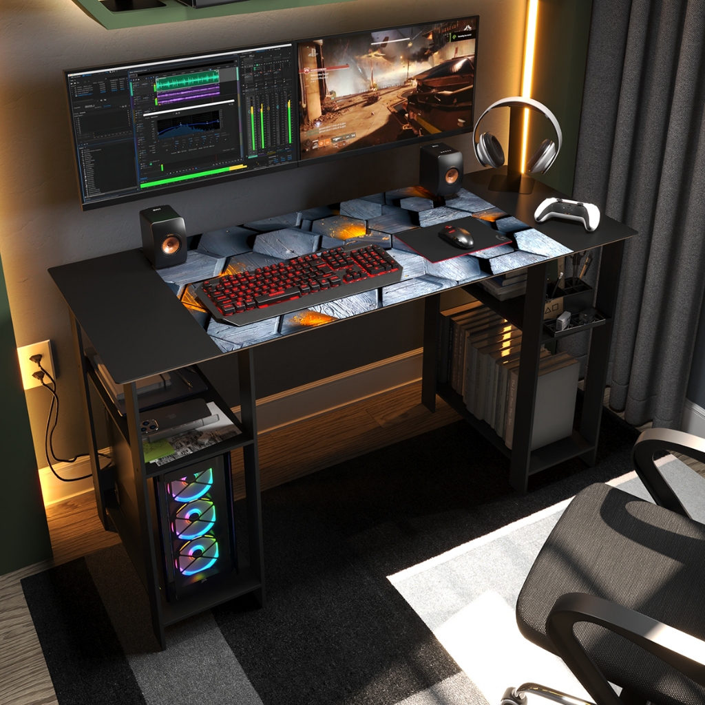 Mesa Gamer com Estampa Futurista Hexagon com Nichos Funcional Setup Geek Mod: Link Octogonal Industrial Temática Sci-fi