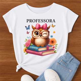 Camiseta Professora Feminina Estampa Coruja Fofa com Livros – Presente Criativo Educadora em Oferta na Shopee