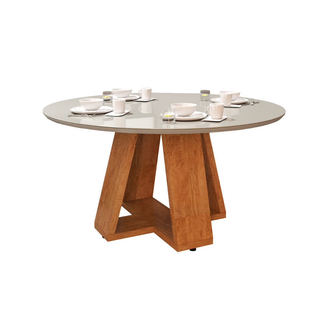 Detalhes do Mesa Redonda para Jantar em MDF com Vidro Laqueado para 4 lugares