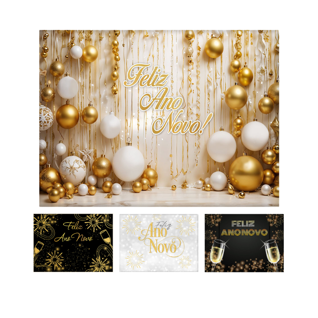 Painel Retangular Horizontal Tecido Sublimado 3D Decoração Ano Novo