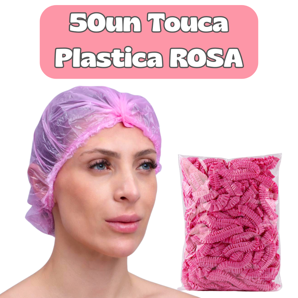 50un Touca PLÁSTICA Descartável ROSA | Hidratação, Procedimentos Estéticos, Spa, Salão, Cozinha, Clínica e Banho