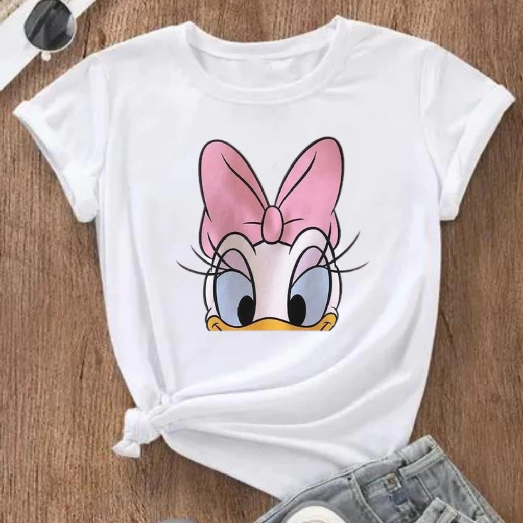 Camiseta T-shirts Feminina Confortável Para o Dia a Dia Estilo Casual Moderno Camisa Personagens MARGARIDA MINEI