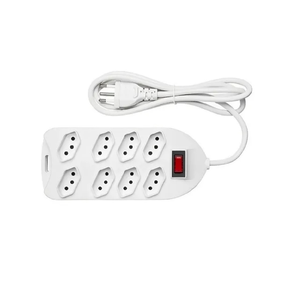 Extensão Elétrica 8 Tomadas 10a Régua Cabo 1,5 Mt Top Cor Branco 127/220V em Oferta na Shopee