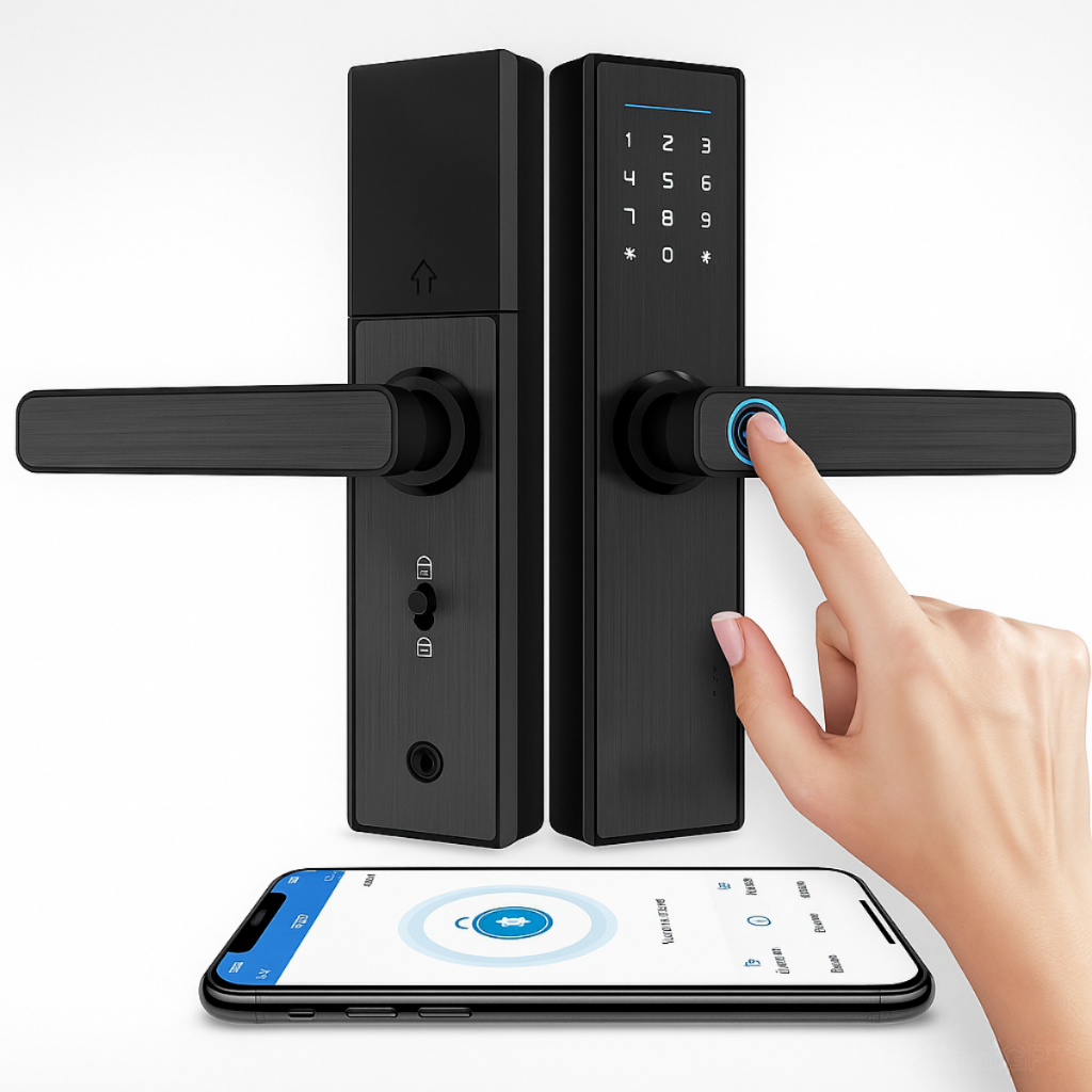 Fechadura Inteligente Eletrônica Touch com Biometria Digital Bluetooth Senha Chave Tag para Porta