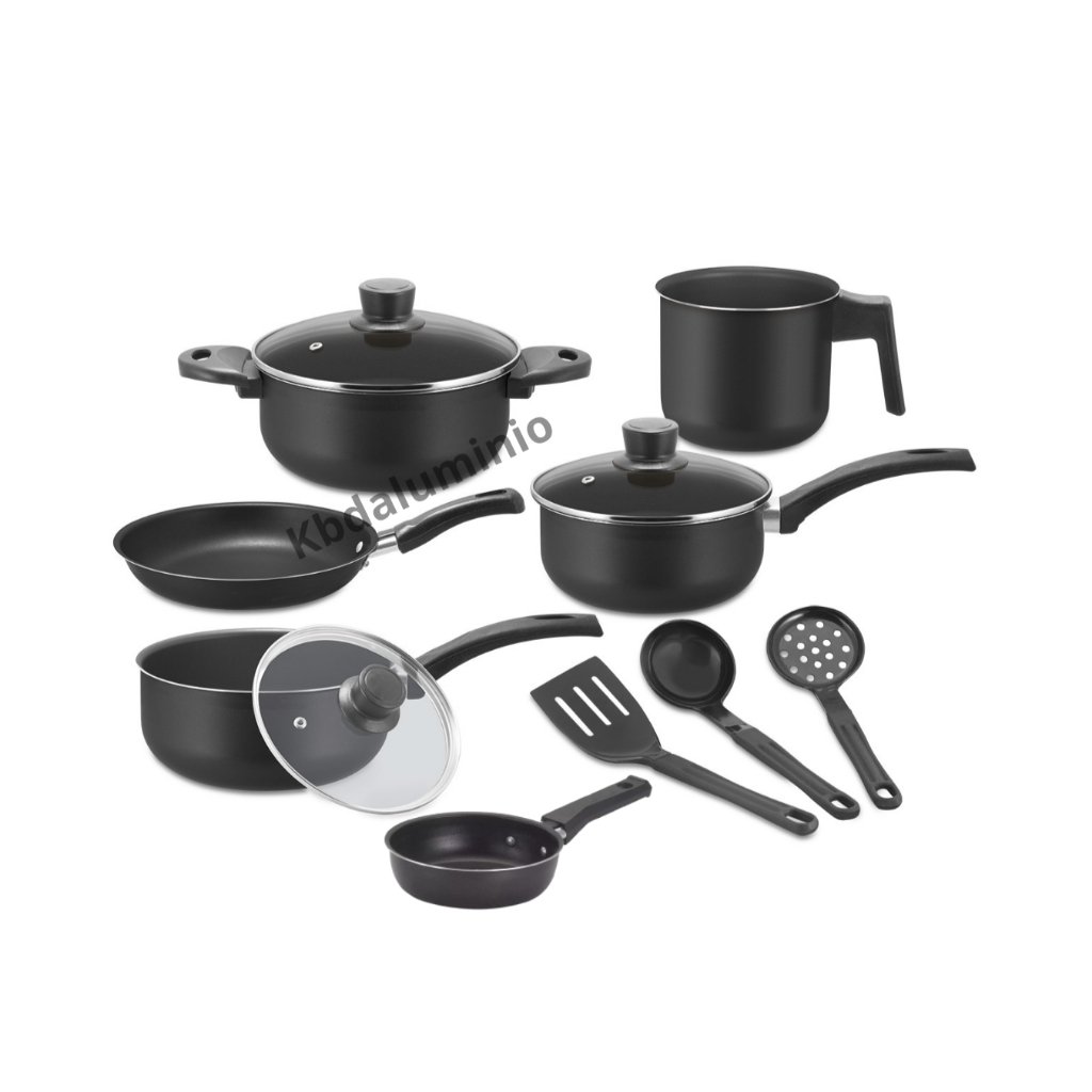 Jogo de Panelas Conjunto Kit 9 Pçs Antiaderente Tampa Vidro Teflon