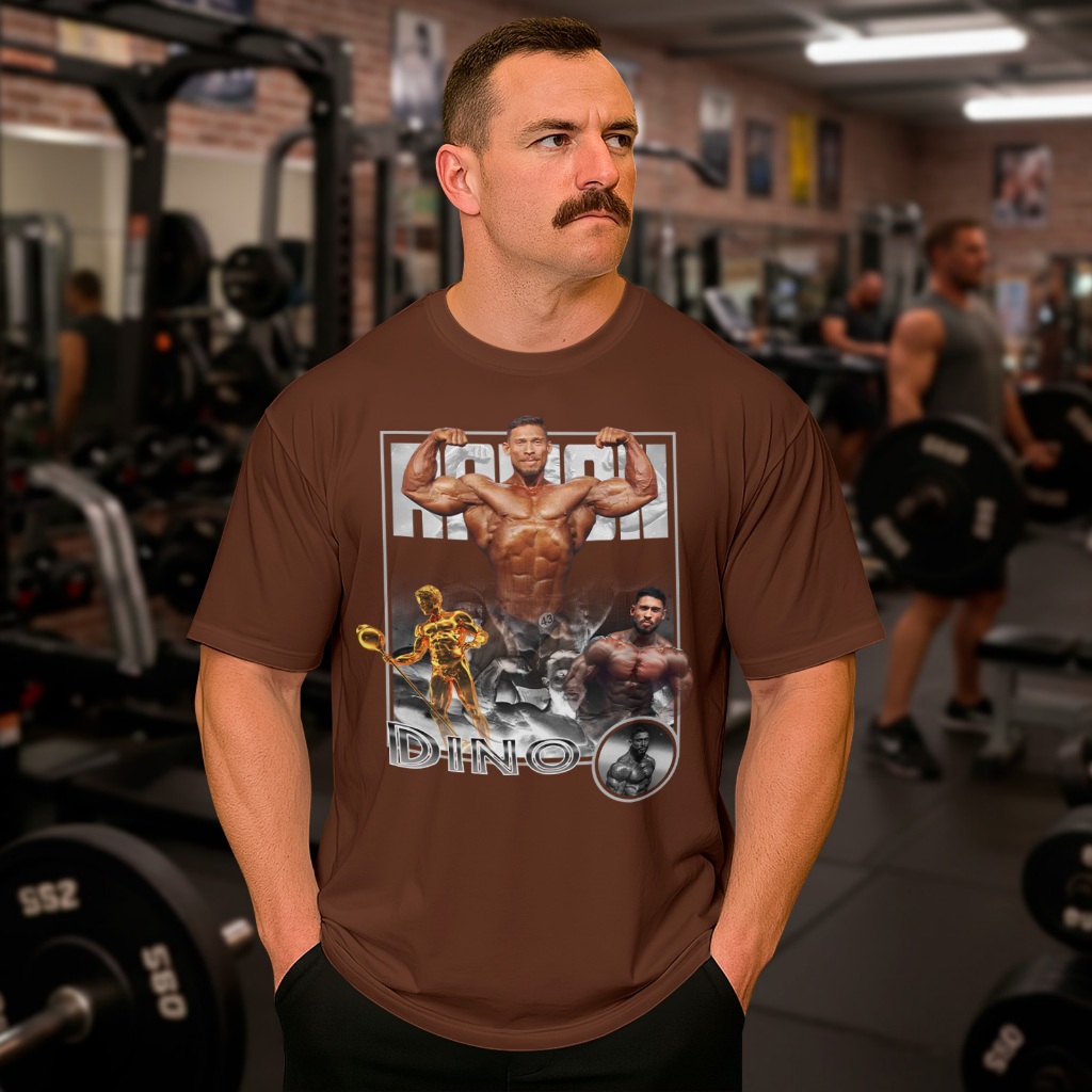 Camiseta Oversized Ramon Troféu Mr. Olympia Dinossauro do Acre Estampada Academia Algodão Masculina