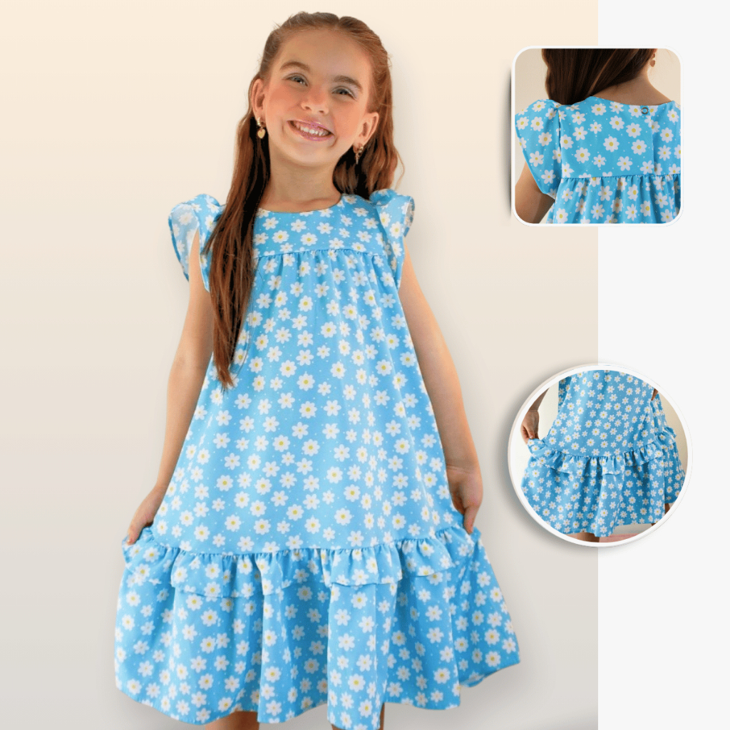 Vestidos Lara Estampado Modinha Menina Blogueira 01 ao 14 Infantil e Juvenil