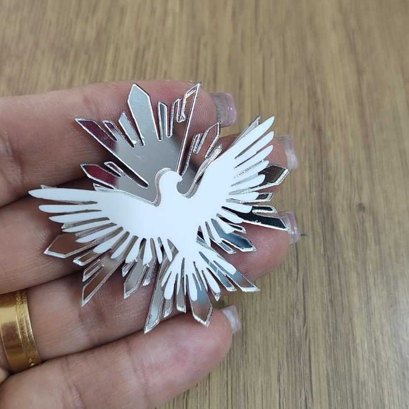 Apliques Acrílico Kit Divino Espírito  Espelhado Dourado e Branco Batizado Lembrancinhas em Oferta na Shopee