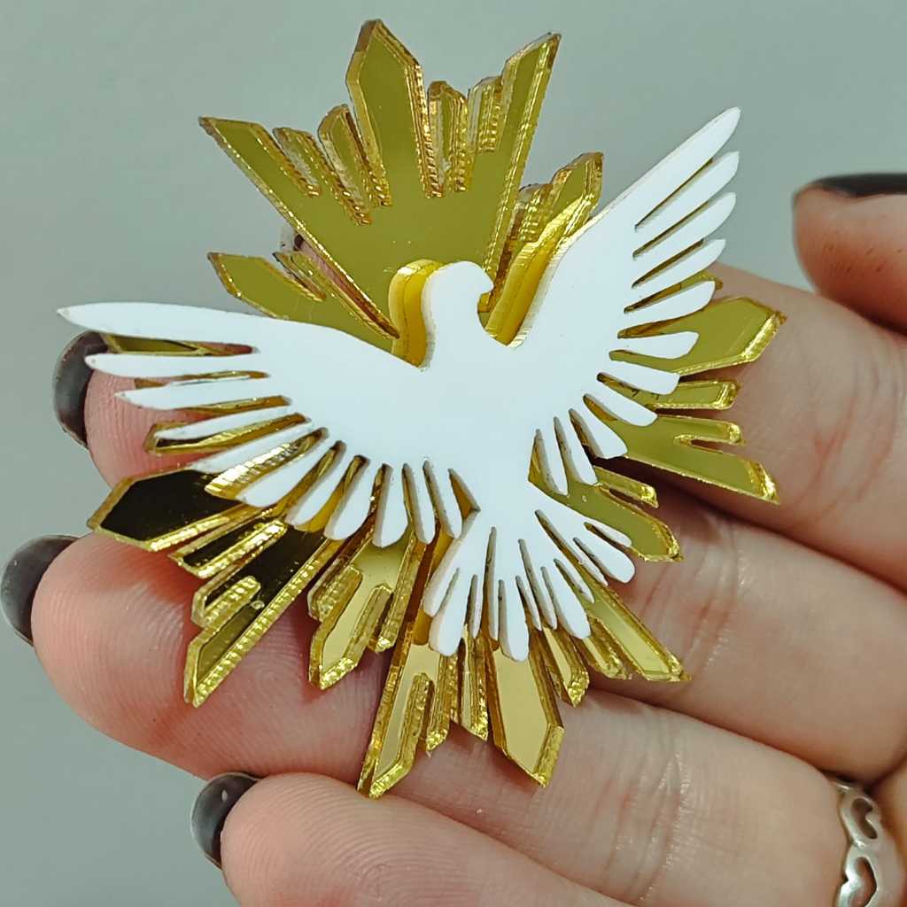 Kit Divino Espírito Apliques em Acrílico Espelhado Dourado e Branco Batizado Lembrancinhas em Oferta na Shopee