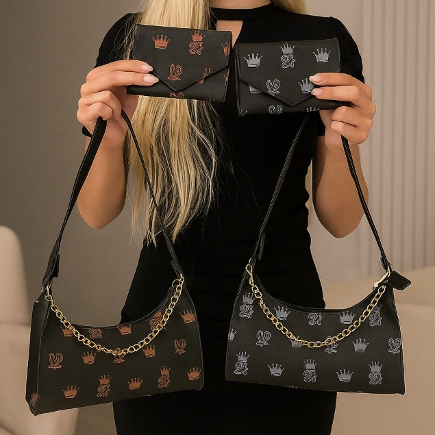 Kit Bolsa Feminina Baguete Alça Ombro/Mão Fecho Ziper + Carteira Slim Compacta Fecho Imã em Oferta na Shopee