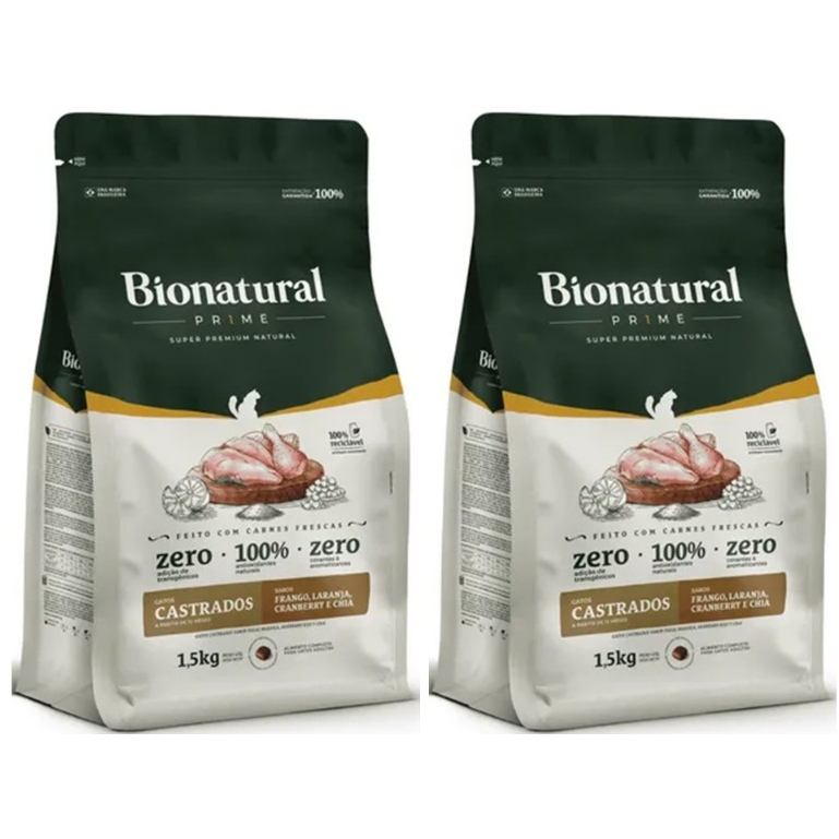 Kit 2x Ração Bionatural Special Gatos Castrados | Frango | 1,5kg (3kg Total) | Alimento Premium de Qualidade