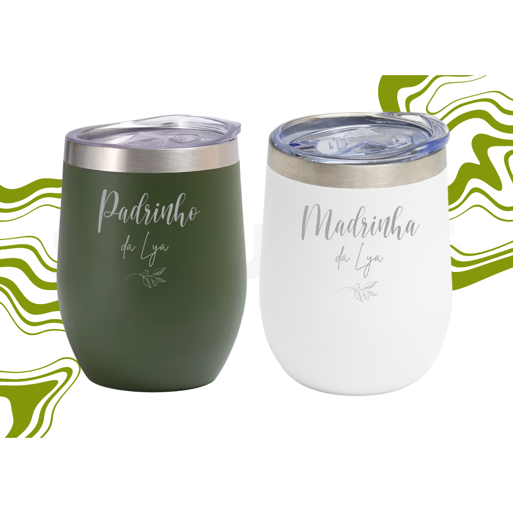 Kit com 4 CUIAS Cuia Copo Térmico com Tampa Personalizado a Laser Padrinho Madrinha Batizado em Oferta na Shopee
