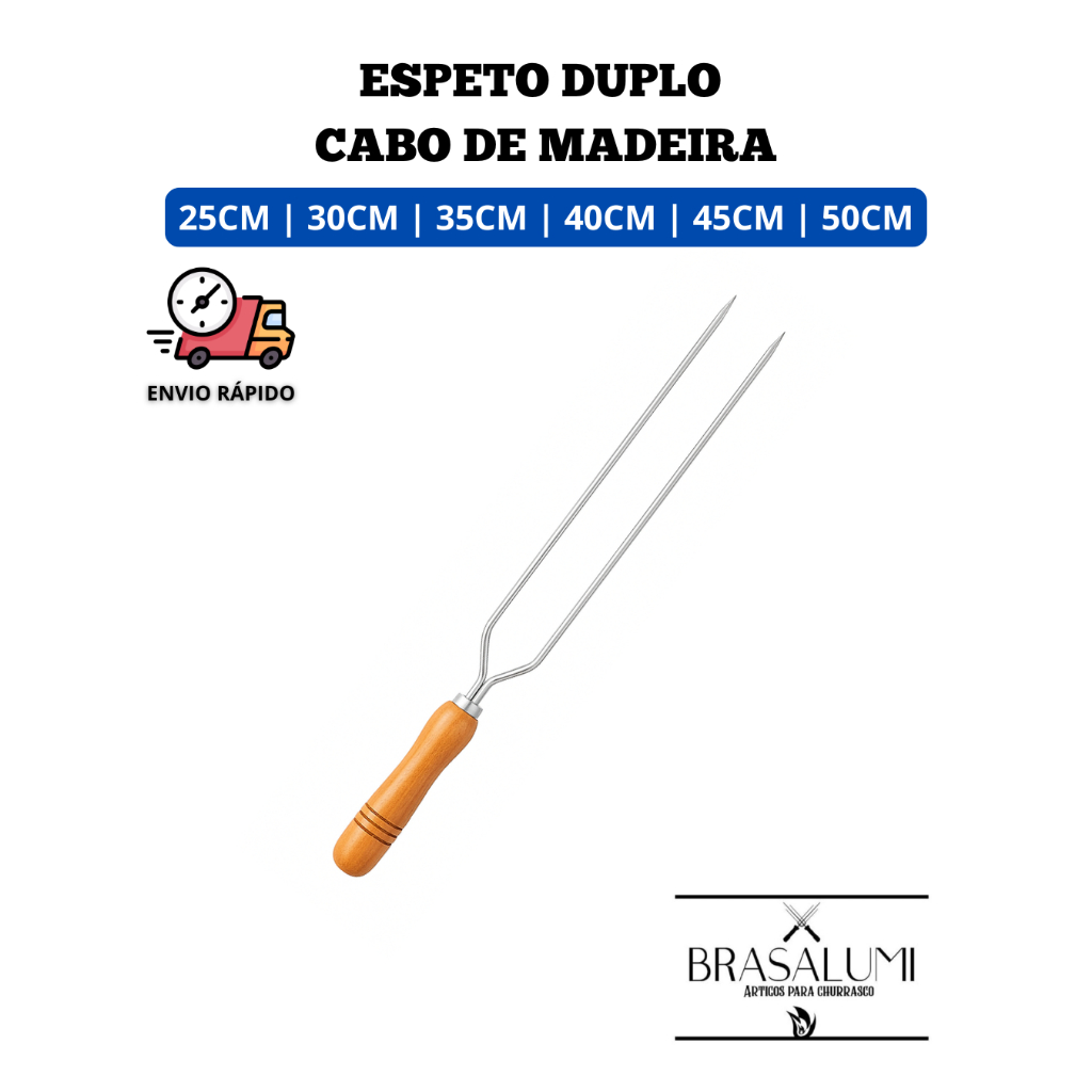 Espeto duplo de alumínio com cabo de madeira Churrasco