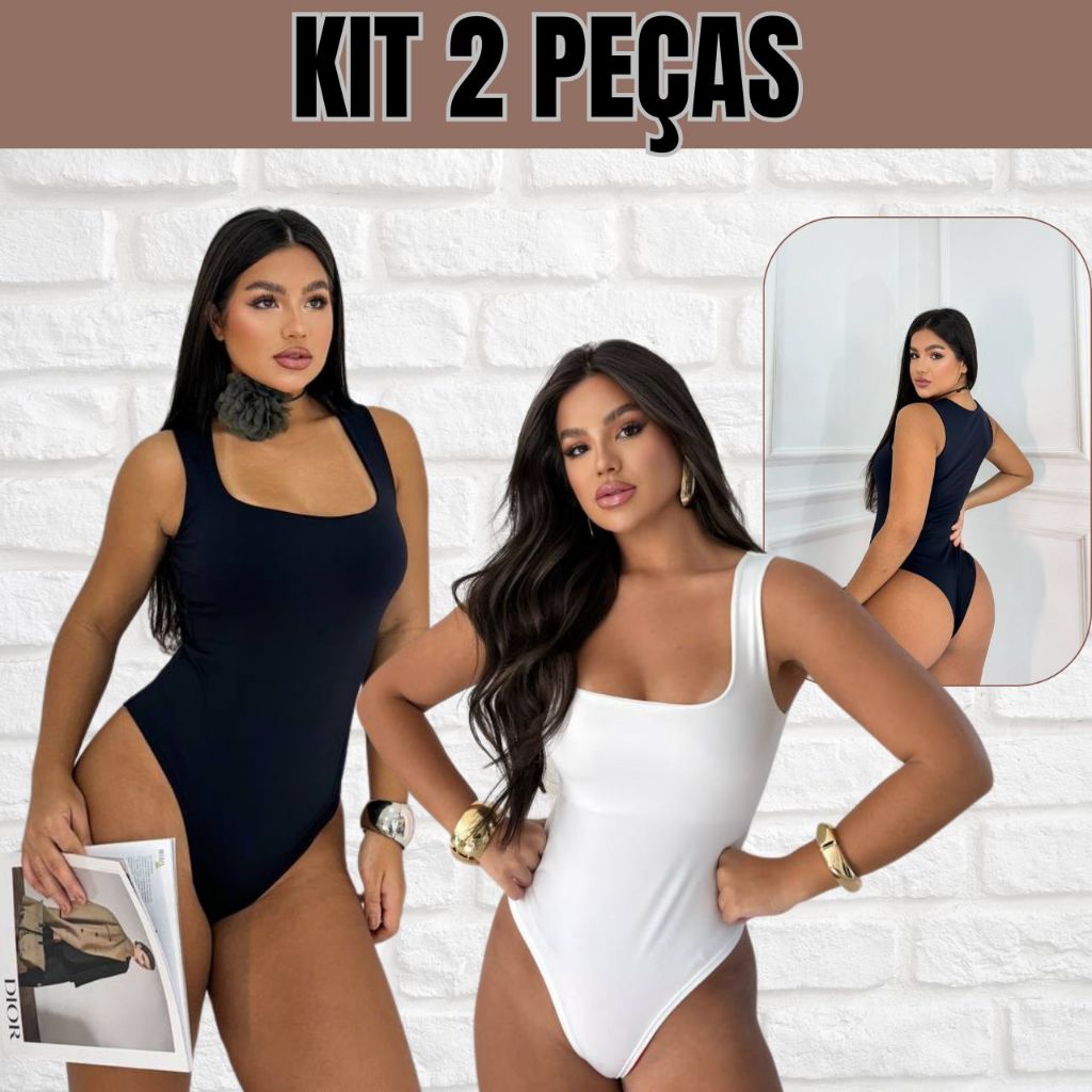 Kit 2 Body Decote Quadrado Alça Grossa Tecido Suplex Bori casual Elegante Regata Forro Duplo