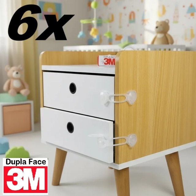 6 Travas Gaveta Segurança Bebê Transparente Incolor - Adesivo 3M VHB em Oferta na Shopee