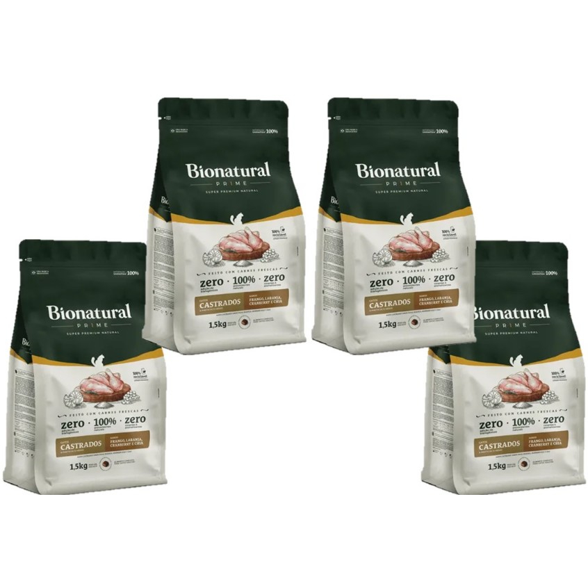 Kit 4x Ração Bionatural Special Gatos Castrados | Frango | 1,5kg (6kg Total) | Alimento Premium de Qualidade