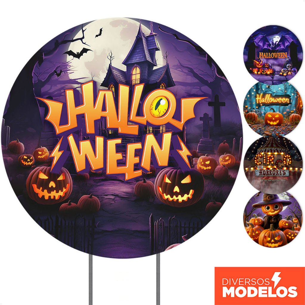 Painel de Festa Redondo 1,50m Decoração Halloween Em Tecido C/Elástico - Diversos Modelos em Oferta na Shopee