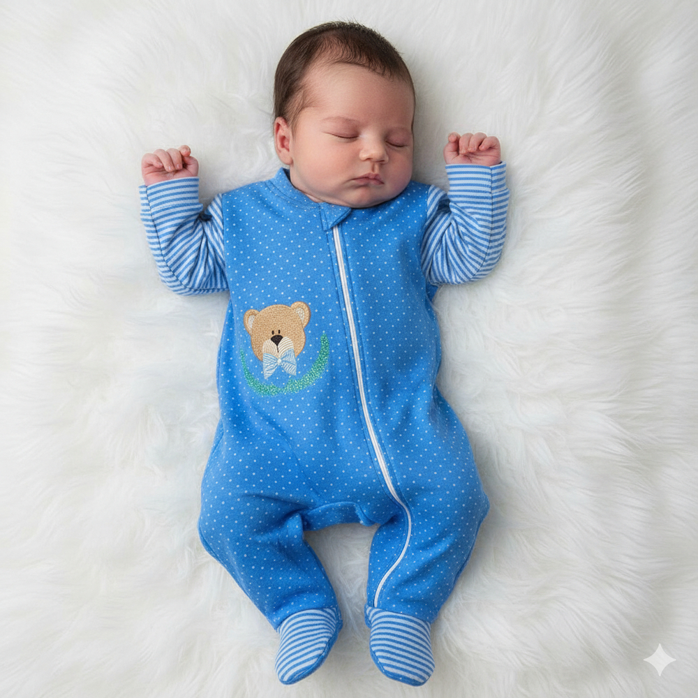 Macacão Manga Longa para Bebê Menino com Zíper em Malha Suedine 100% Algodão Macacão Manga Longa para Bebê Menino com Zíper em Malha Suedine 100% Algodão