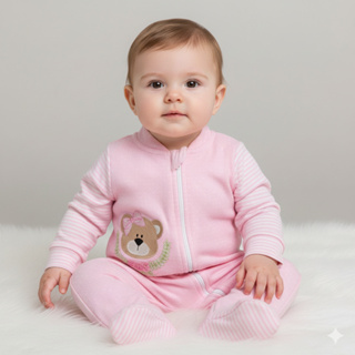 Macacão para Bebê Menina com Estampa Ursinha Zíper Prático e Malha Suedine 100% Algodão em Oferta na Shopee