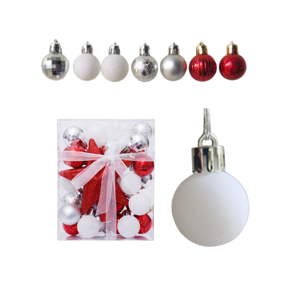 Kit 30 Enfeites De Natal Bolinhas 3cm Estrela 11cm Bola Natalina Árvore Festa Decoração Bolas Pendurar