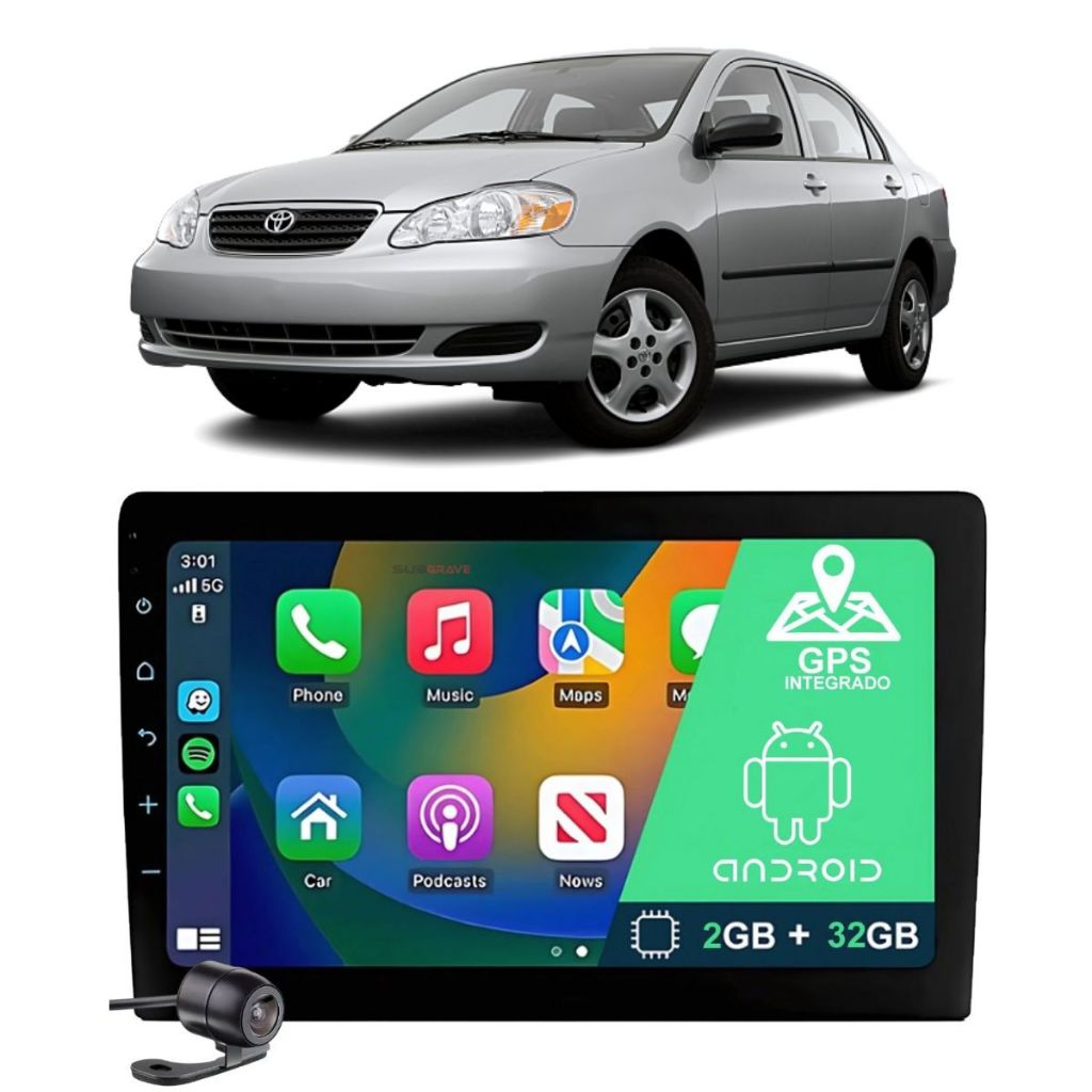 Kit Multimidia 9p Android Gps Wifi Corolla Marron 2003-2006