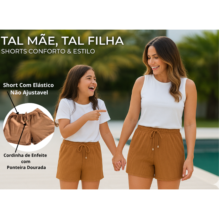 Kit Tal Mãe, Tal Filha – Shorts Canelados com Estilo e Conforto em Oferta na Shopee